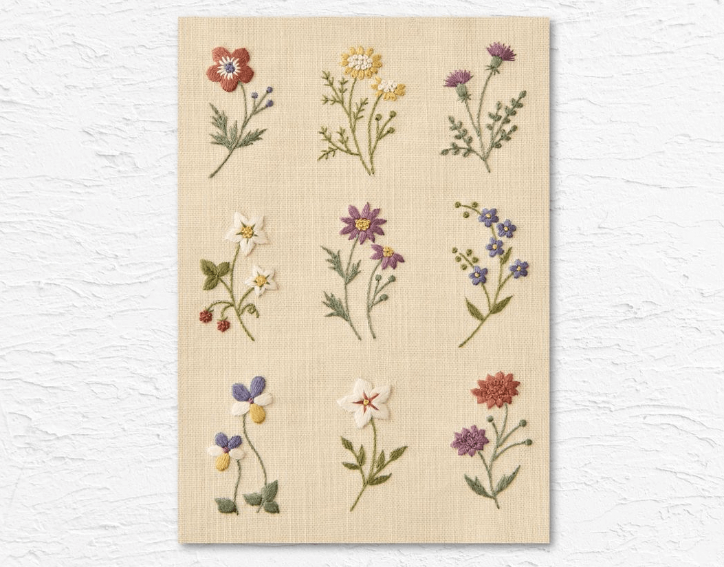 Kit de bordado "Flores" - Crema, diseñado por Atelier de Nora para Cosmo