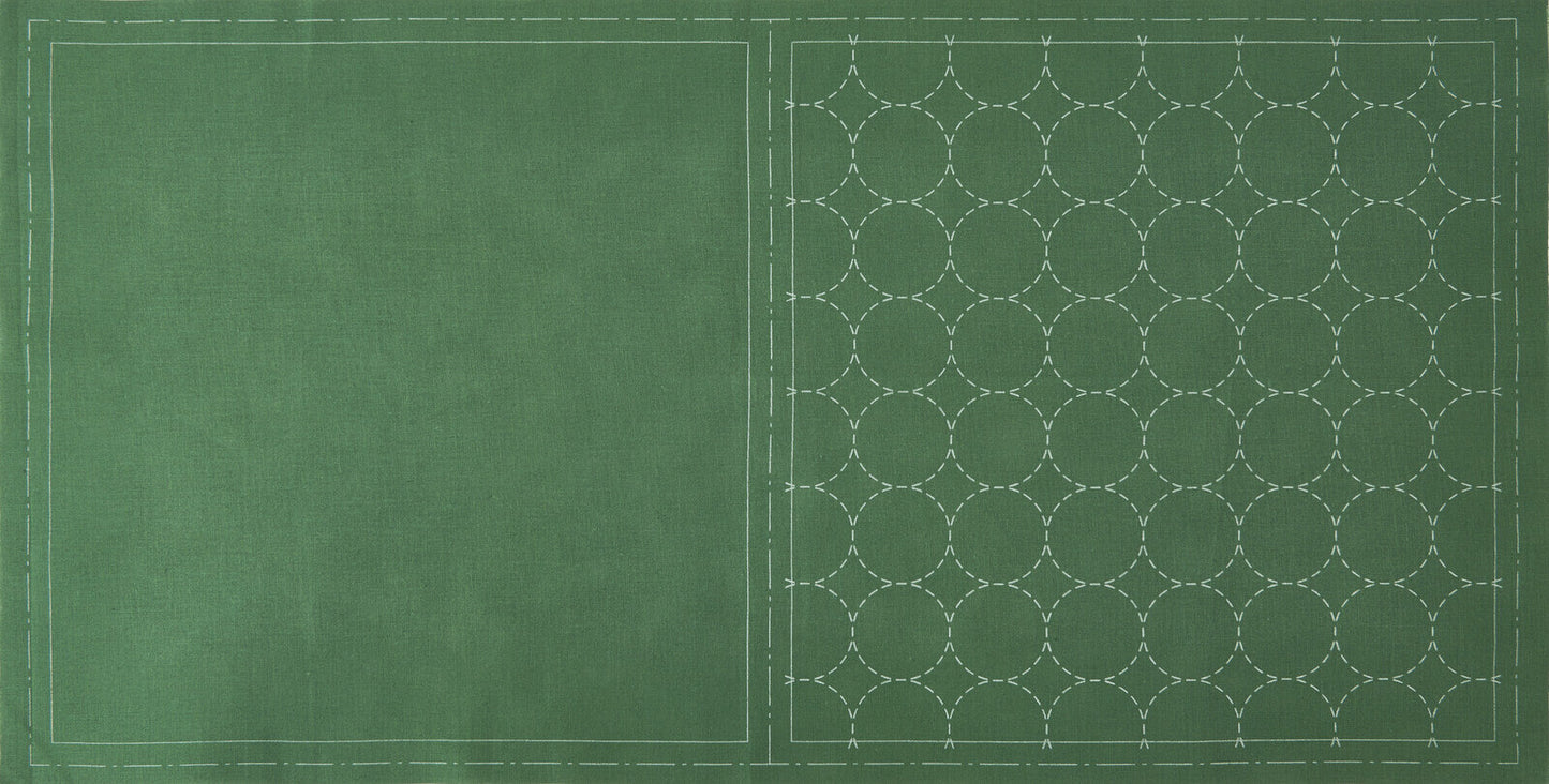 Hidamari Sashiko tela verde circulos