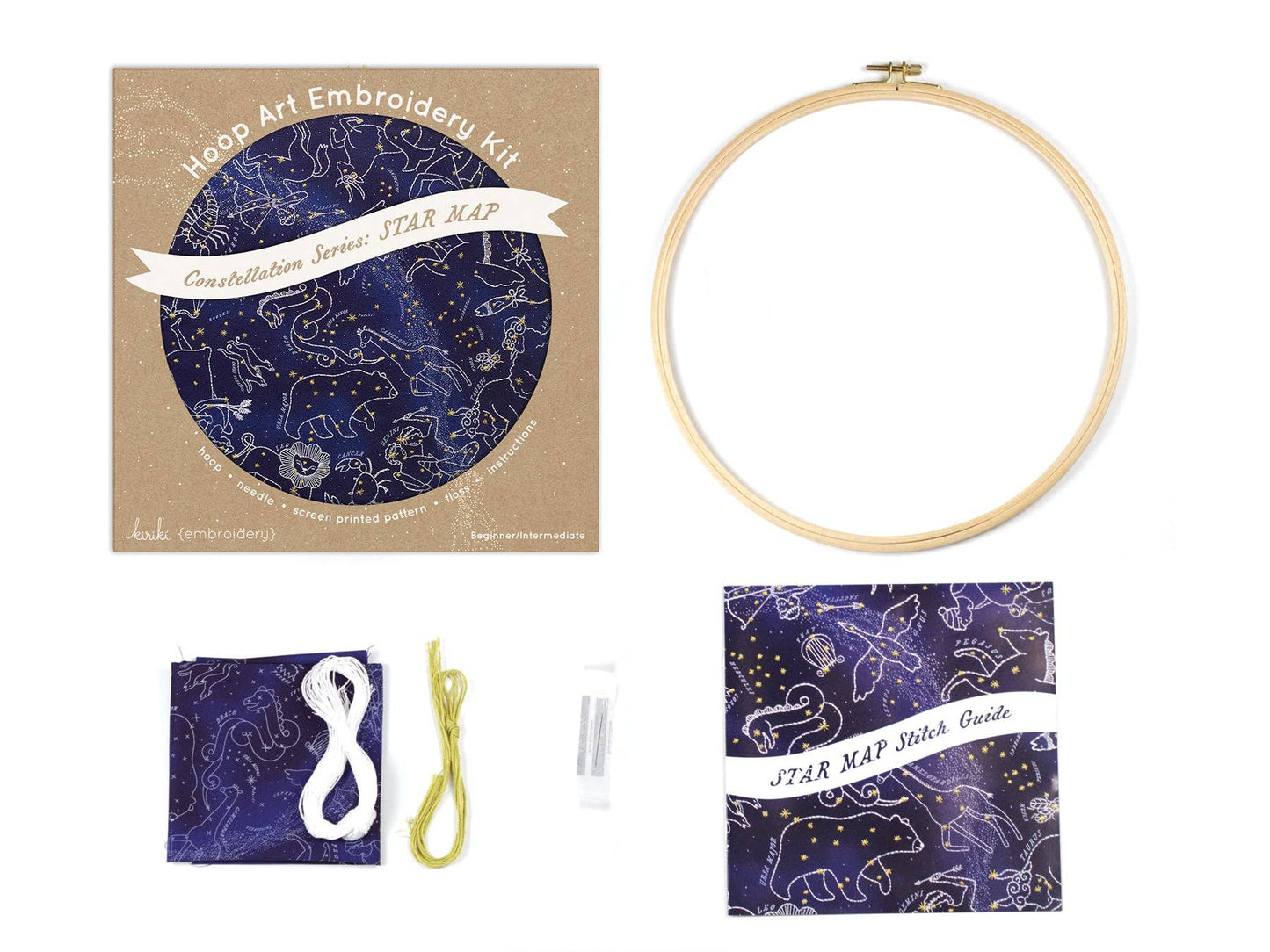 Kit de bordado de Kiriki Press para bordar un planisferio celeste con constelaciones del zodiaco