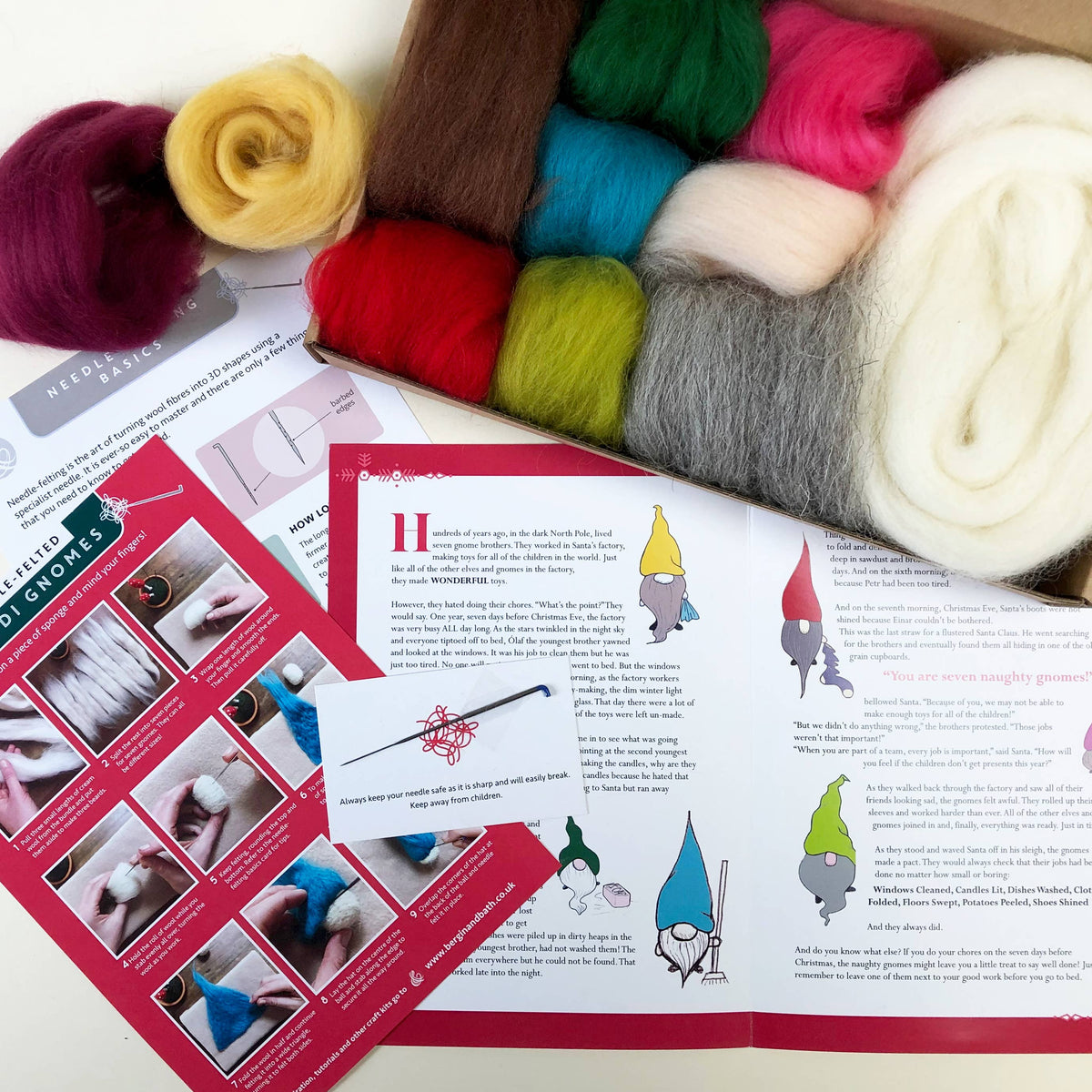 Título: Kit de fieltro con aguja "Siete gnomos traviesos" - Bergin & Bath 