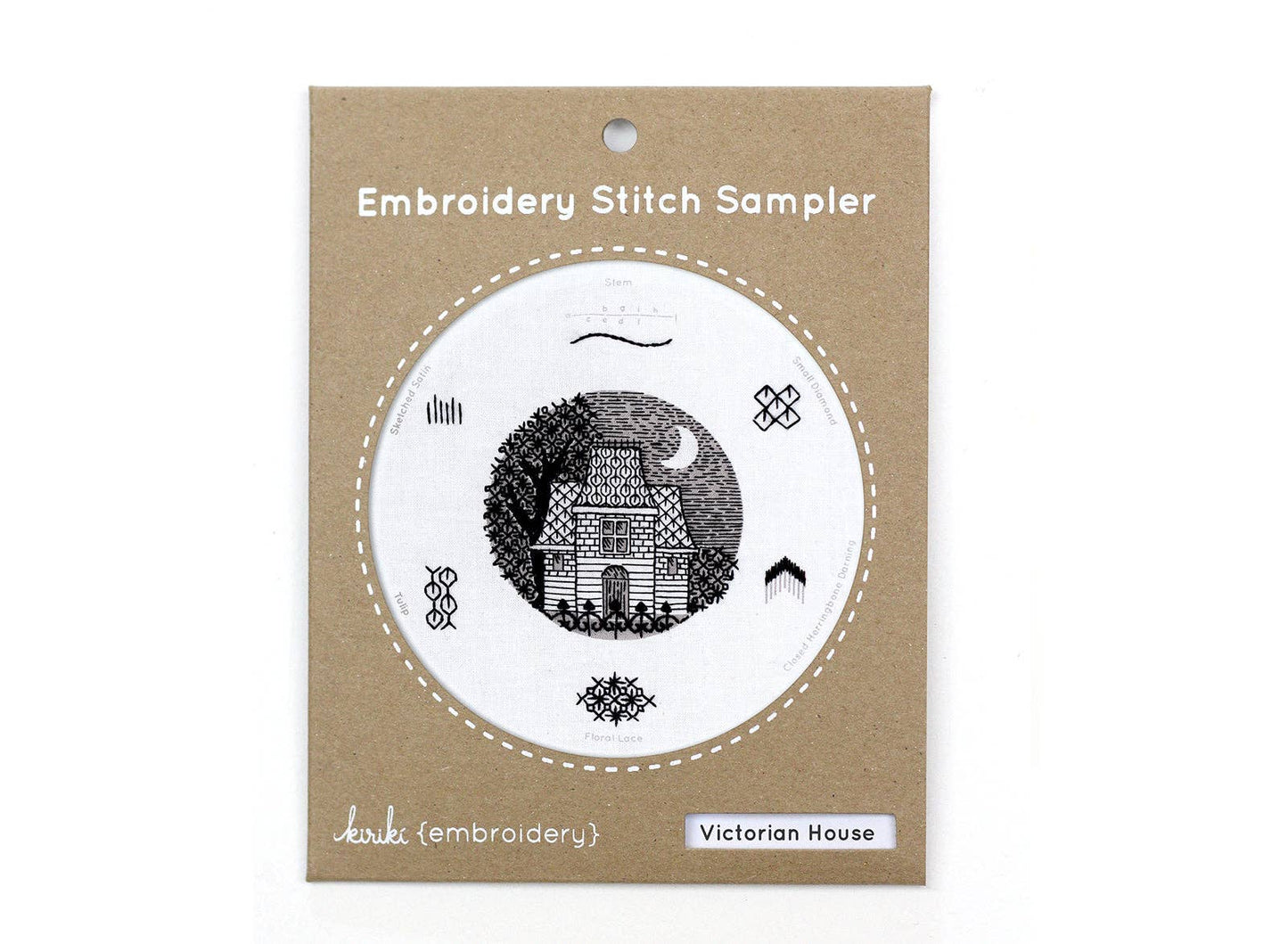 Kit de bordado "Sampler Casa Victoriana" de Kiriki Press