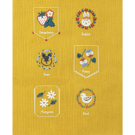 Kit de bordado "Galería de Conejos", diseñado por Atelier de Kohana y Aki Takahashi para Cosmo (mostaza)