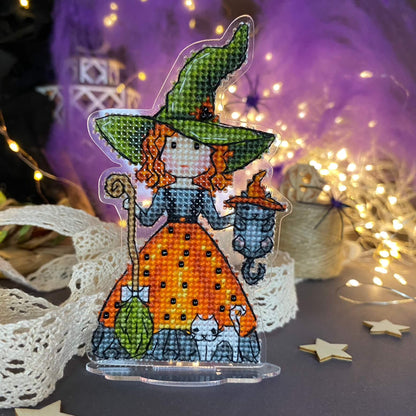 Kit de punto de cruz “Bruja con Gatos"