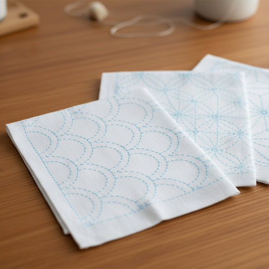 White printed fabric for Sashiko, traditional Japanese embroidery