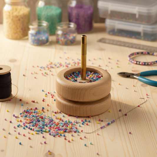 Herramienta para encordar cuentas de madera de haya Nurge