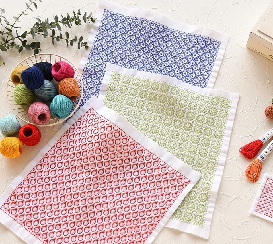 Olympus – Tela Hanafukin para Sashiko Hitomezashi con patrón impreso (varios diseños)