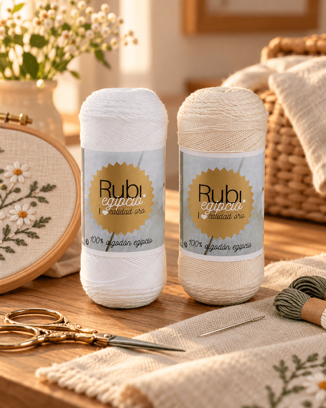 Bobina de algodón perlé nº8 Rubí Oro 100g para Sashiko, Bordado y Boro