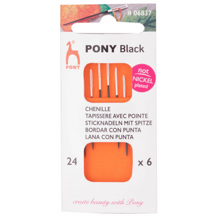 Pony Black agujas de chenilla hipoalergénicas con ojo blanco