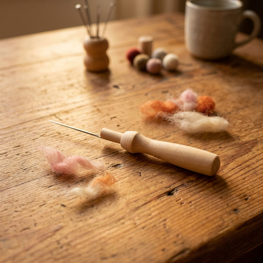 Portaagujas de madera para fieltro con aguja - Hawthorn Handmade