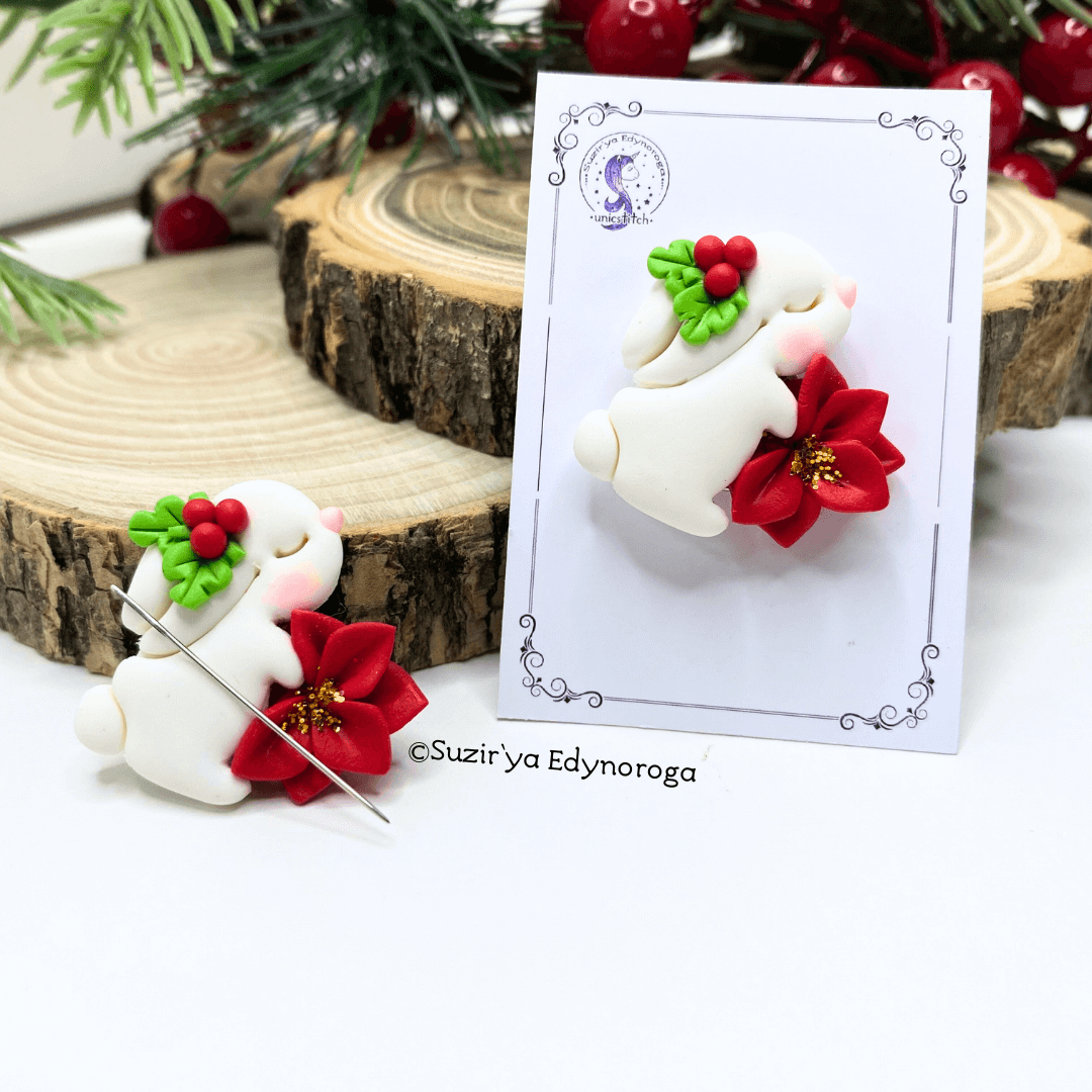 Imán sujeta agujas - Conejo con Flor de Pascua