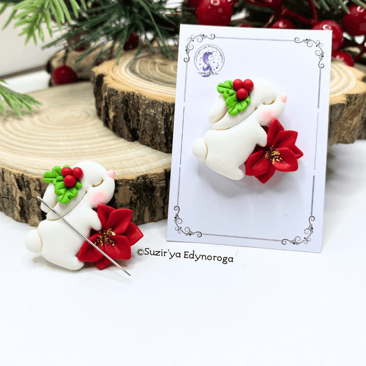 Imán sujeta agujas - Conejo con Flor de Pascua