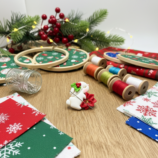 Imán sujeta agujas - Conejo con Flor de Pascua