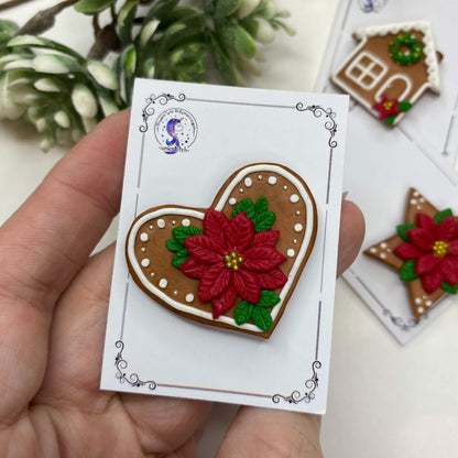 Imán sujeta agujas - Corazón de jengibre con Flor de Pascua