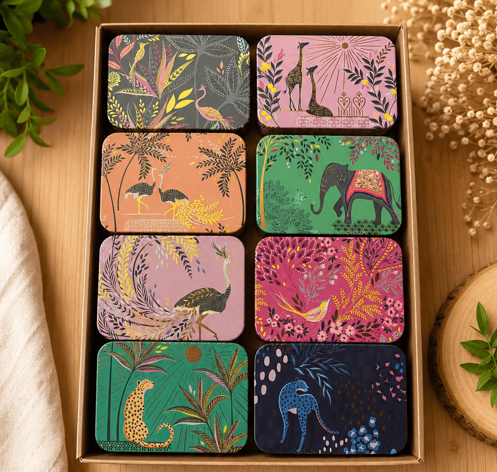 Cajas metálicas de Sara Miller London | 8 diseños ilustrados | Red Aracne